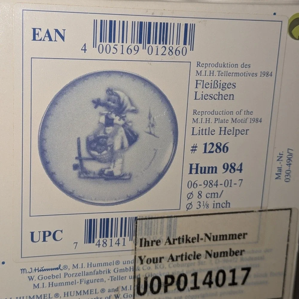 Goebel Hummel Little Helper Miniature Plate Hum 984 14th Edition Germany 3.125in